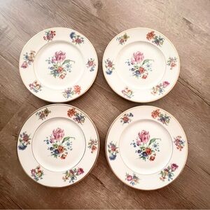 4 Pcs Lamberton Ivory China “Rita Maria" Appetizer Plates 6” Hand Painted Flower